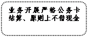 圓角矩形: 業(yè)務(wù)開(kāi)展嚴(yán)格公務(wù)卡結(jié)算、原則上不借現(xiàn)金