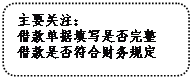 圓角矩形: 主要關(guān)注：
借款單據(jù)填寫(xiě)是否完整
借款是否符合財(cái)務(wù)規(guī)定
